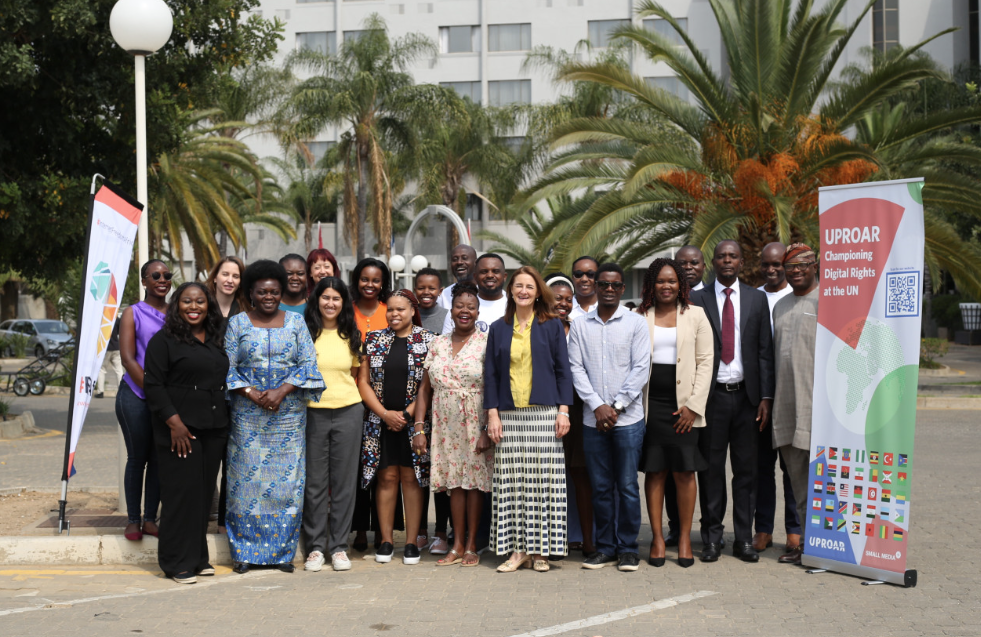 EU Ambassador to Namibia Ana Beatriz Martins with participants of the two-day peer-to-peer workshop on Amplifying Achievements of Digital Rights Advocacy through the Universal Periodic Review (UPR): Testimonies from Our Partners, held during FIFAfrica in Windhoek, Namibia, 23–24, 2025.